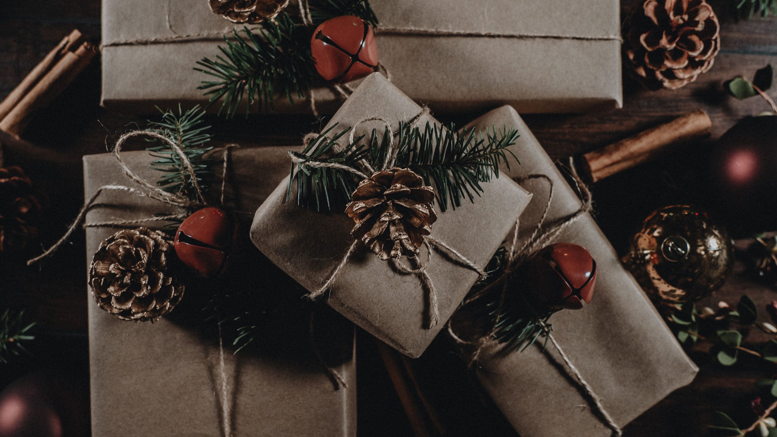 a small stack of wrapped gifts