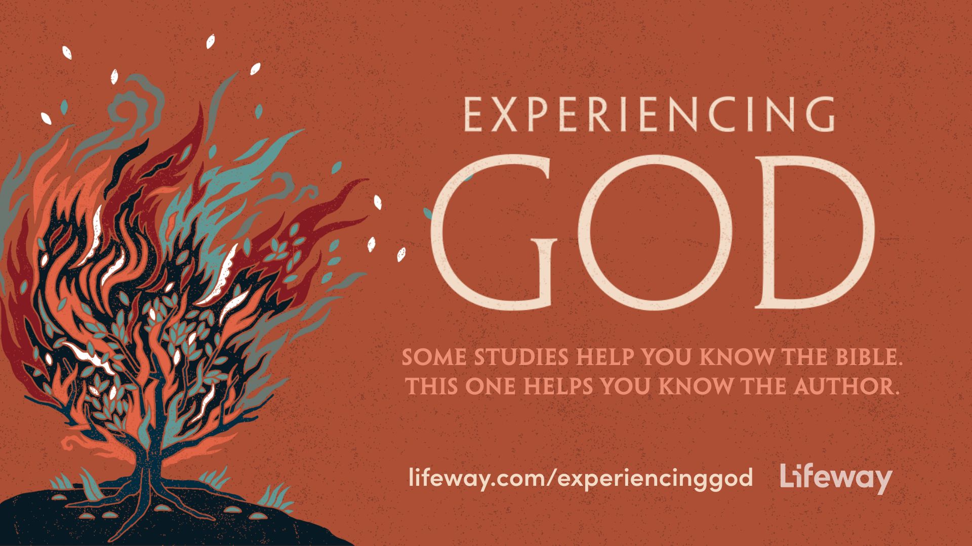 A graphic of a burning bush labeled Experiencing God Some studies help you know the bible. This one helps you know the author.