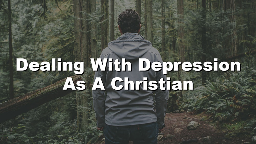 a man walking through a forest labeled dealing with depression as a christian